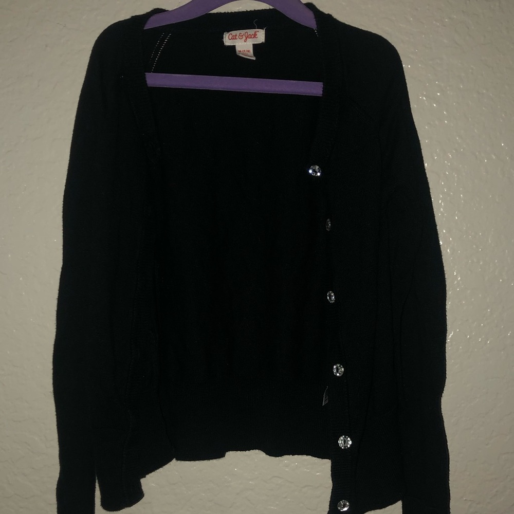 Cat & Jack Black Cardigan Sweater Classic Knit Size 7/8 M